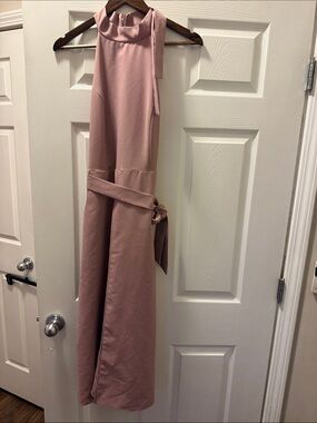 ABS Allen Schwartz Dusty Rose Halter Maxi Dress with Waist Tie